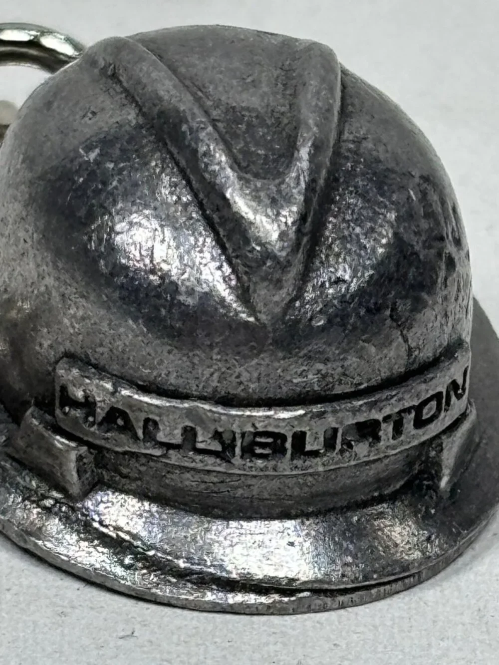 Vintage Halliburton Hard Hat Keychain Pewter Metal Oilfield Promo Safety Award